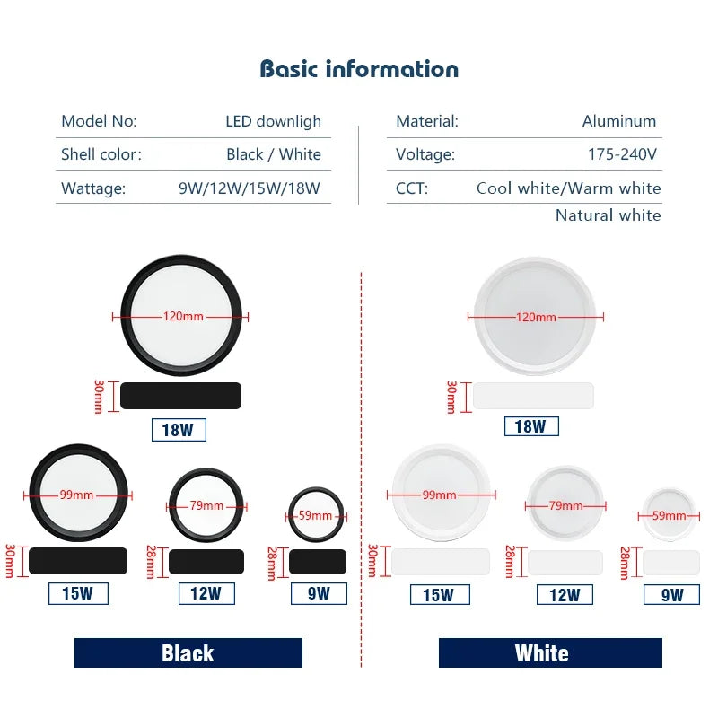 lampe led encastrable rond moderne blanc noir luminaire intérieur salon cuisine