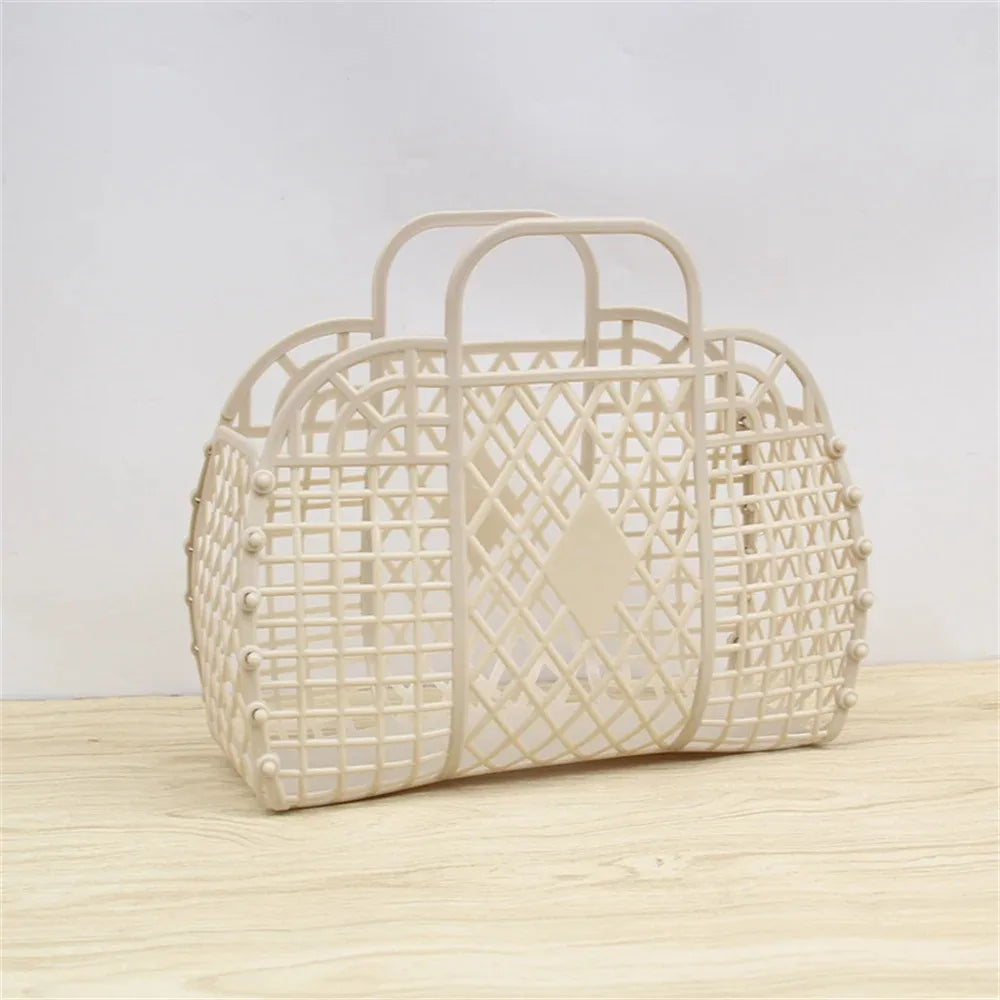 sac main maille vintage violet rose bleu clair beige pliable respectueux environnement