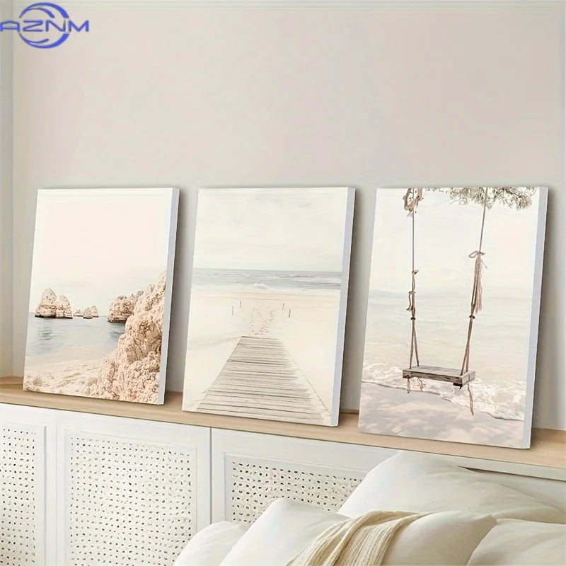 Tableaux toile paysage marin chemin balançoire plage beige moderne minimaliste decoration mur carré opaque