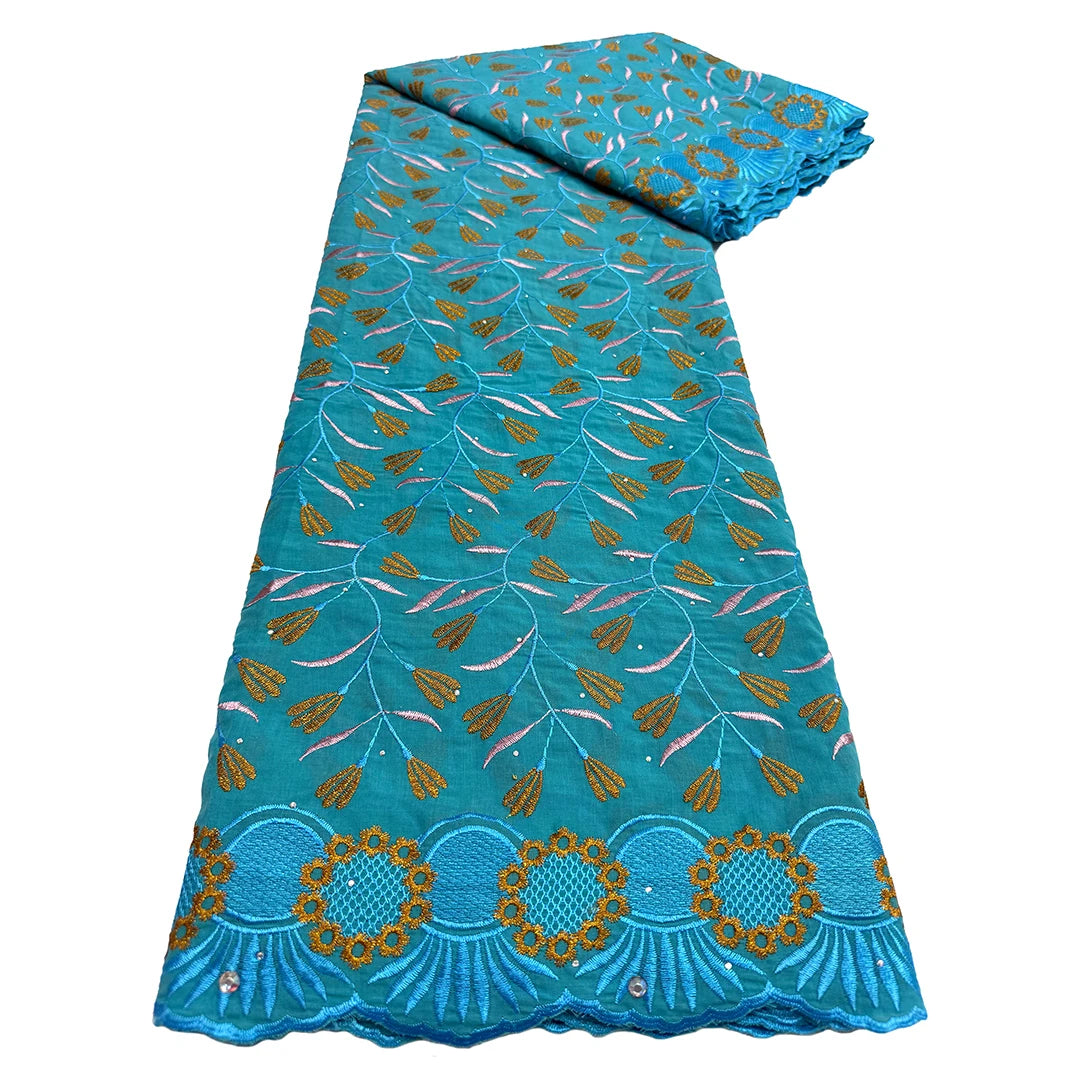 tissu brodé floral bleu orange noir occasion mariage cérémonie traditionnel respirant simple