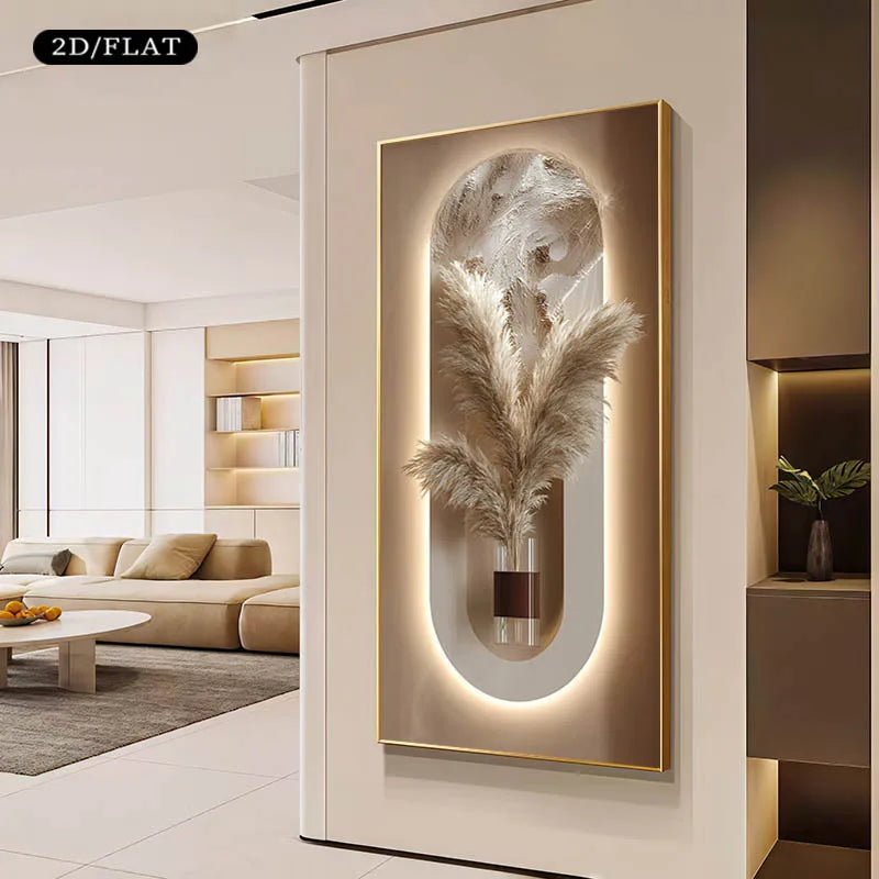 toile murale moderne abstraite pampa vase minimaliste décoration salon beige blanc 100x200cm