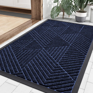 tapis porte moderne bleu foncé motif géométrique antidérapant taille 295x17 cm