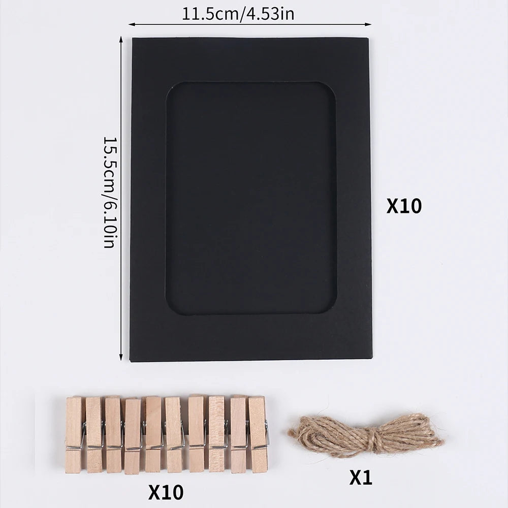 kits cadres photo pinces linge ficelle noir blanc brun décoratif rustique bohème casa festivités