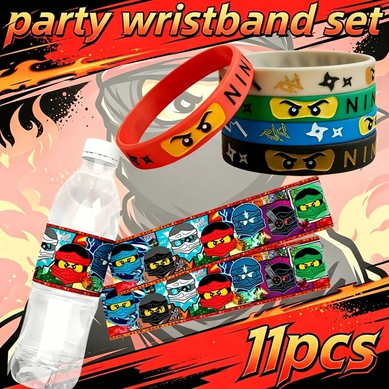 décoration anniversaire ninja multicolore bracelets assiettes verres festif enfants pack 20 assiettes 10 verres
