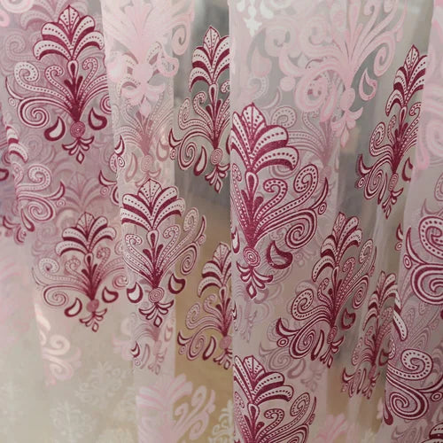 rideau floral rose transparent classique inclusion tulle polyester européen