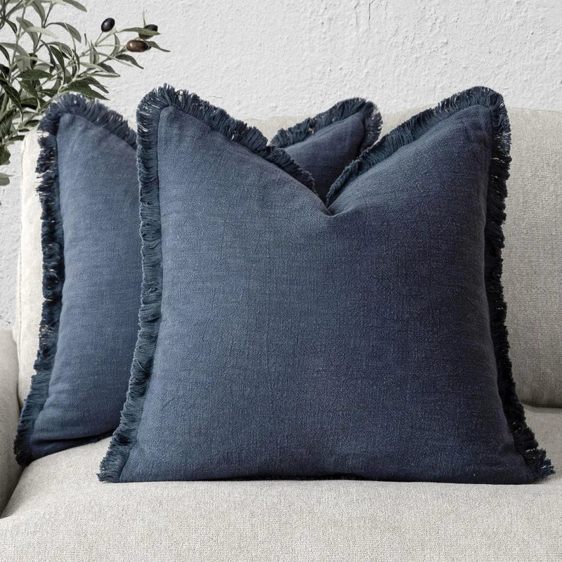 coussin coton vert olive rustique texture lin décoration intérieure lit salon canapé moderne