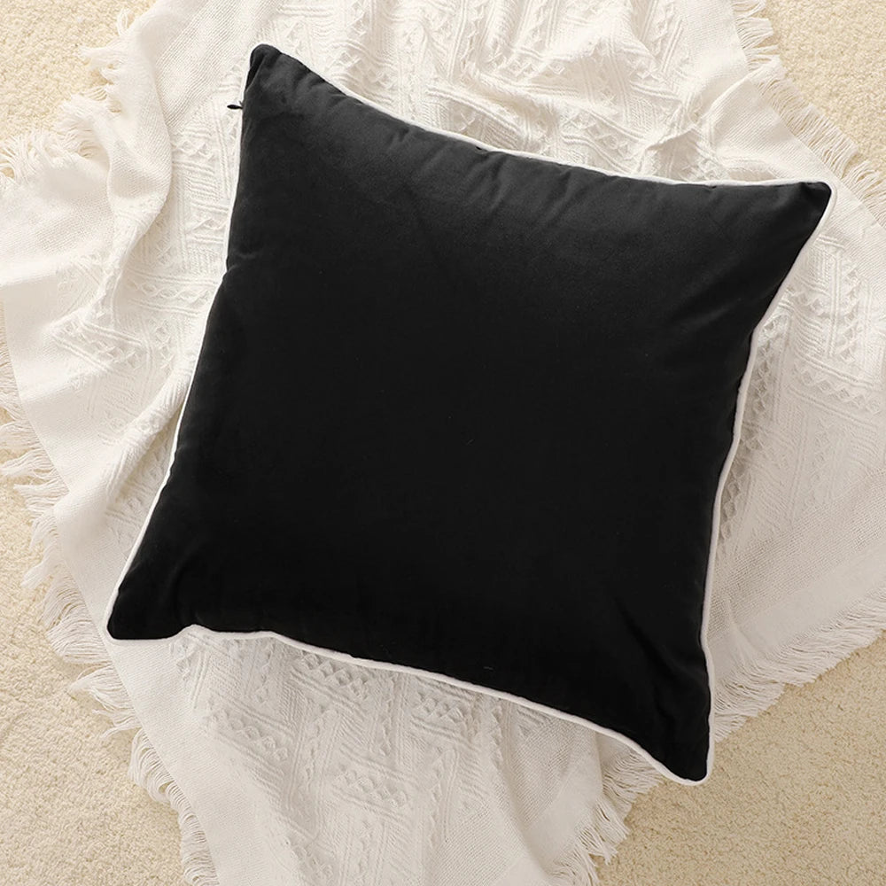 taies d'oreiller décoratives polyester noir blanc motif uni bordure blanche contemporain 30x50cm 45x45cm 50x50cm