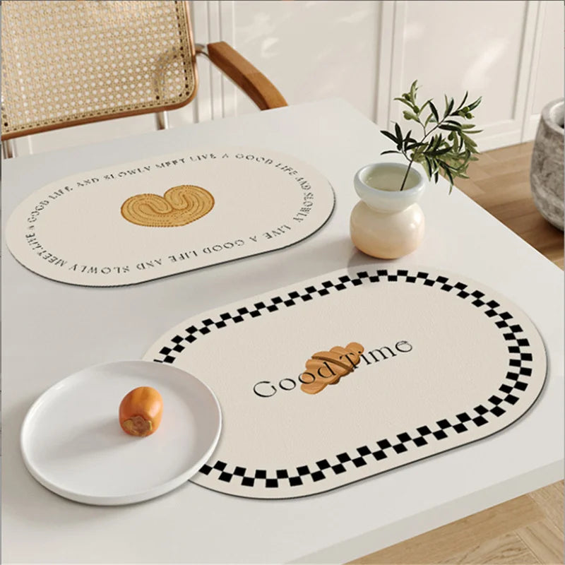 tapis table moderne beige muffins illustration vivre bien 45cm 30cm minimaliste textes