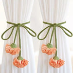 attaches rideaux fleurs tissu coton vert blanc violet orange floral champêtre