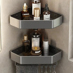 étagère salle bain moderne adhésive métal gris plat niveaux crochets rangement góc