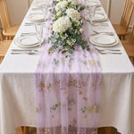 nappe tulle transparente brodée fleurs vert menthe violet blanc romantique décoration mariage fête été