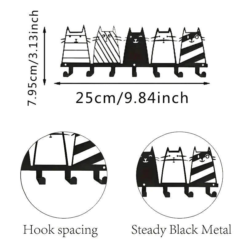 porte manteau mural chats noir blanc moderne support clés sacs dos serviettes décoration intérieure