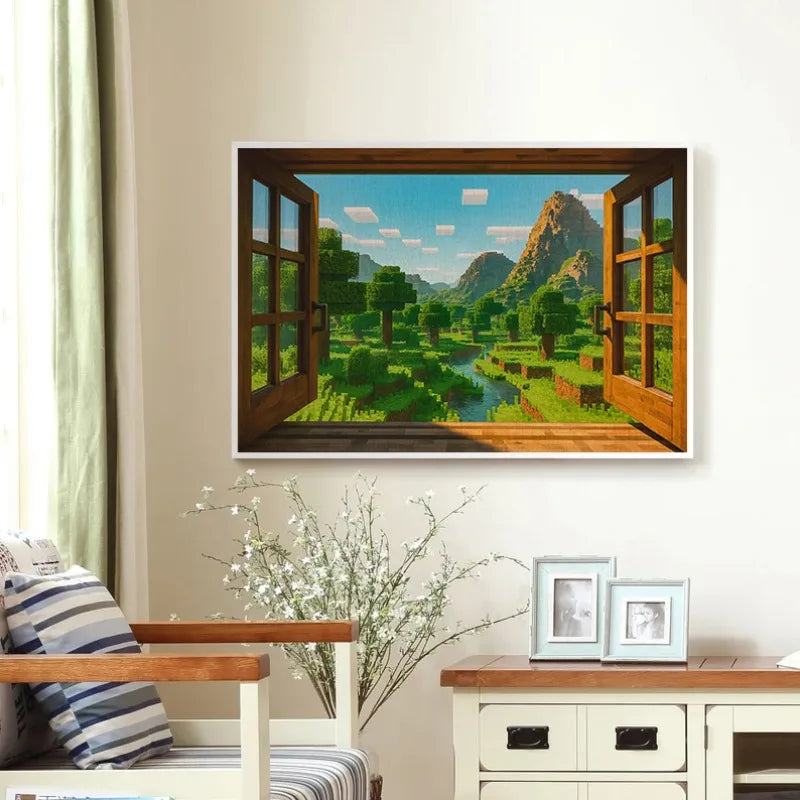 affiche jeu vidéo paysage naturel montagnes arbres lac ciel nuages toile art multicolore sans