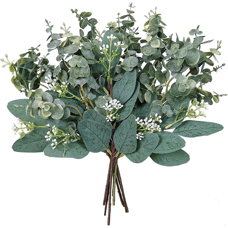 bouquet artificiel feuilles vertes fleurs blanches décoration intérieure naturelle minimaliste occasionnellement utilisé fêtes anniversaires