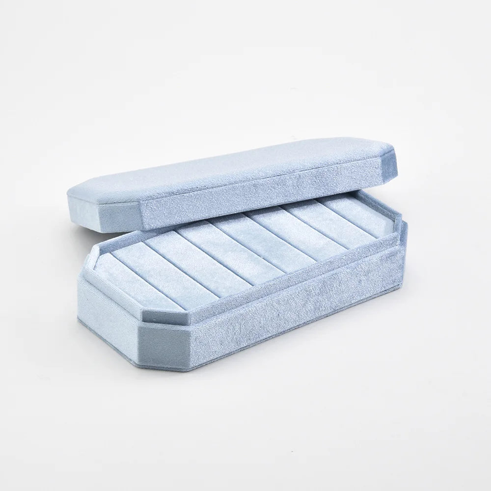 boîtes bijoux velours moderne gris clair beige rose pâle bleu vert rangement bagues boucles