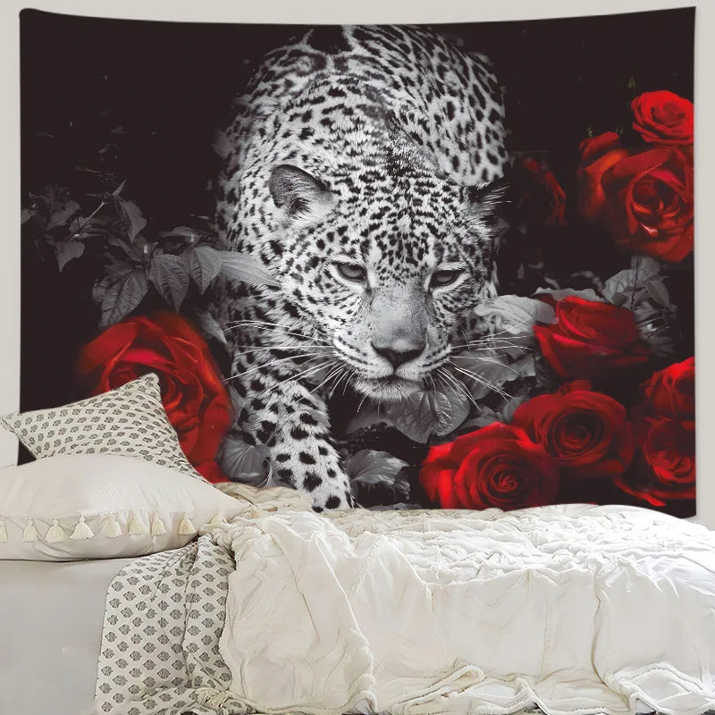 Vue d'ensemble de la tenture murale dans une chambre à coucher scandinave