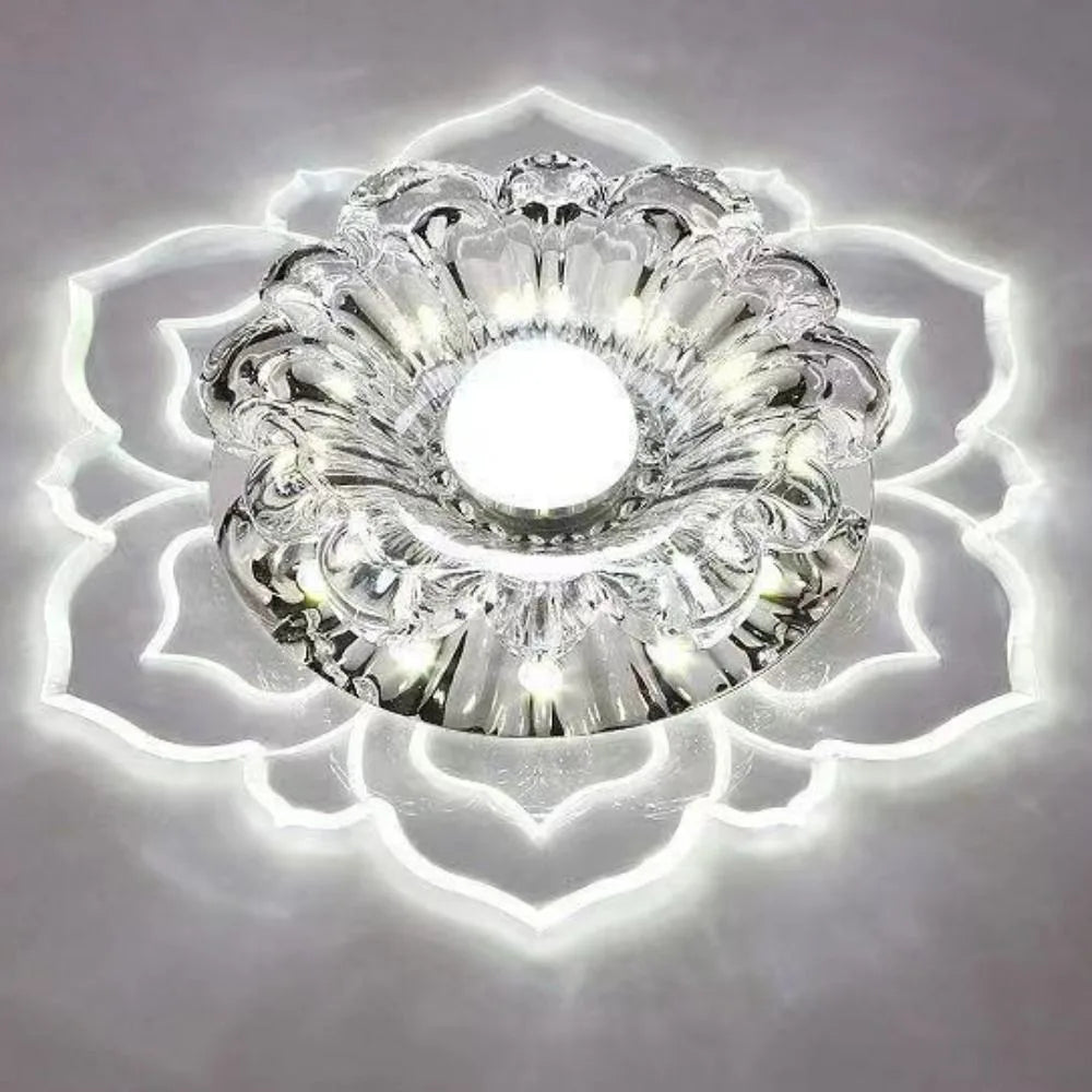 plafonnier led fleur crystal moderne élégant transparent blanc doré chambre salle manger