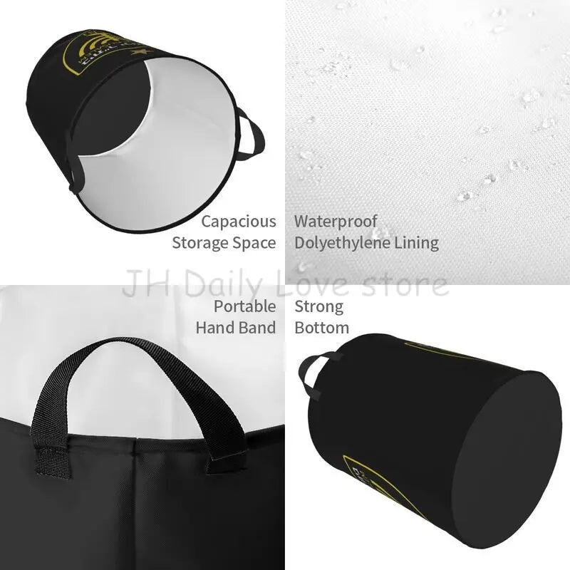 panier linge personnalisable pliable polyester respectueux environnement noir blanc doré logo hébreu moderne sportif