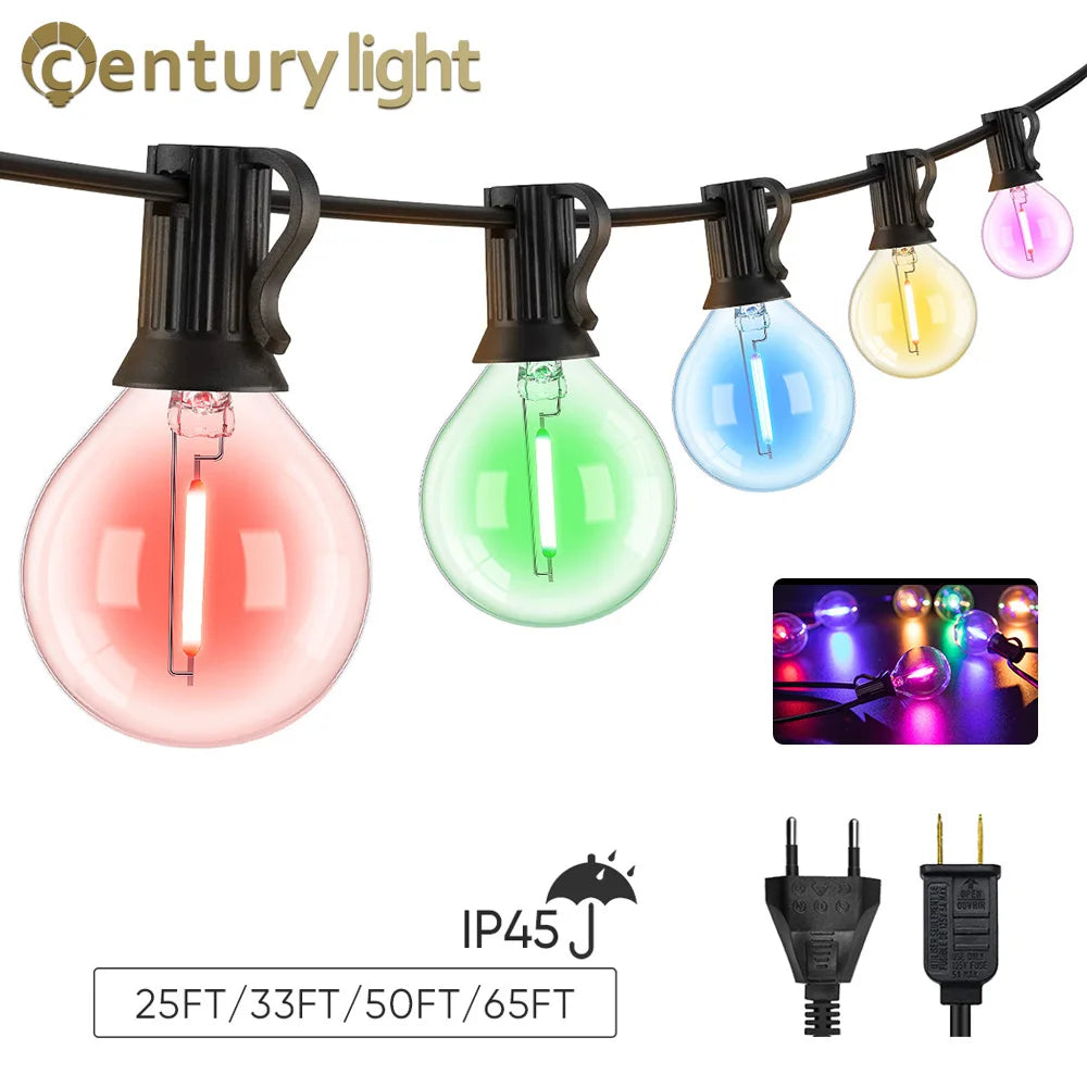 guirlande lumineuse extérieure globes multicolores transparents vintage 10m 15m 20m led rgb imperméable