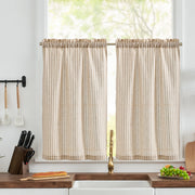 rideaux semi transparents rayures verticales diamants aspect lin rustique couleur beige blanc marron gris