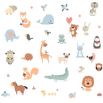 sticker mural animal dessin animé adhésif pvc bleu orange gris vert rose blanc mignon