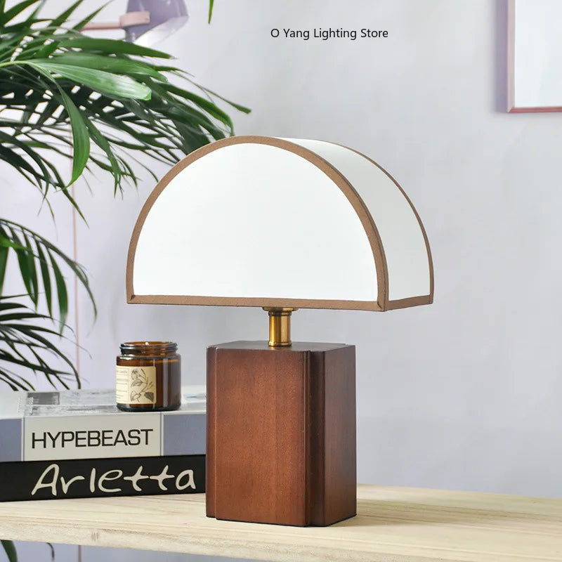 Petit abat-jour rétro bois massif tissu lampe chevet nordique blanc