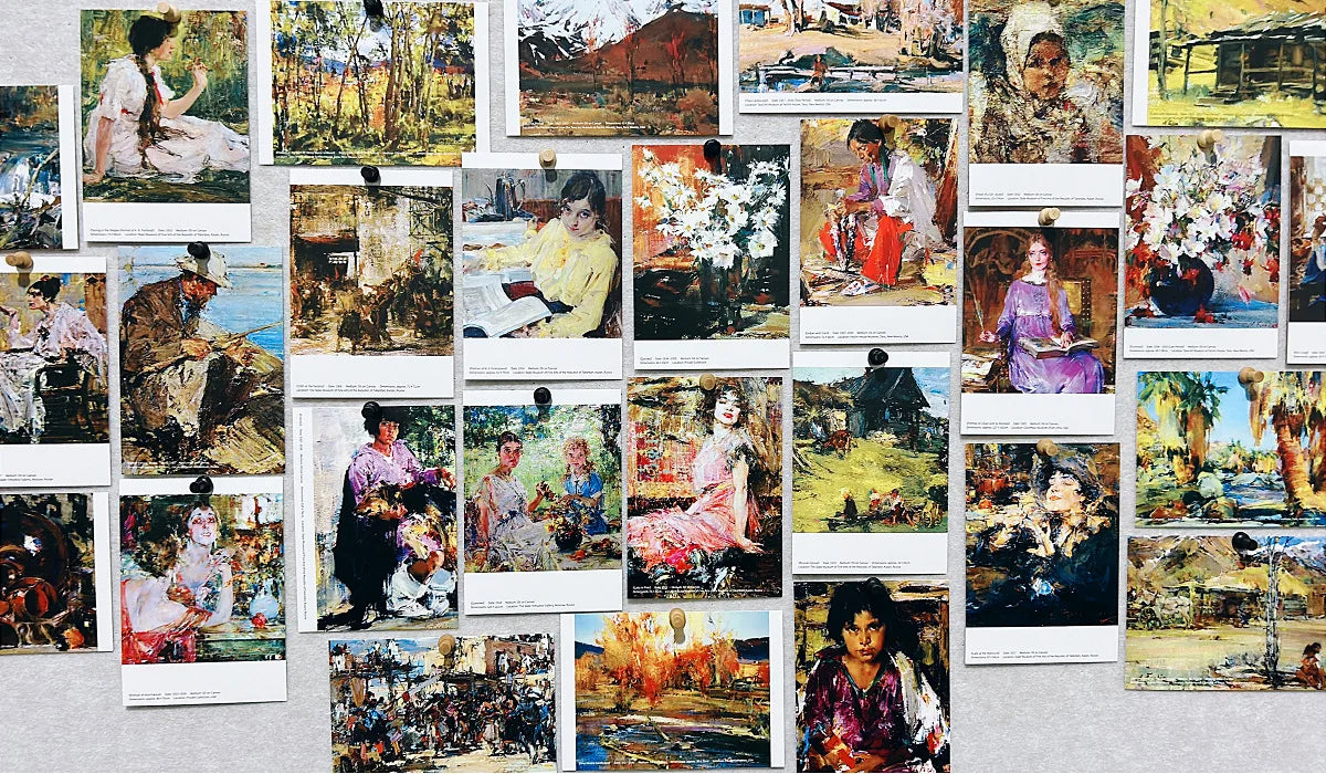 cartes postales artistes classiques divers motifs clips inclusion pack thirty pieces