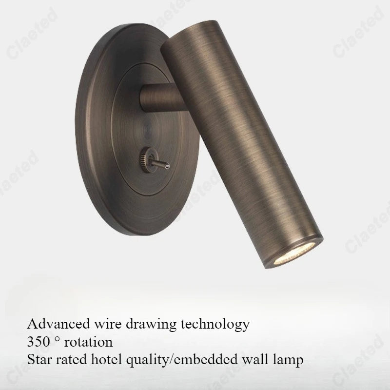 lampe murale moderne bronze lisse éclairage chambre étude interrupteur rotatif led 249lm 90260v