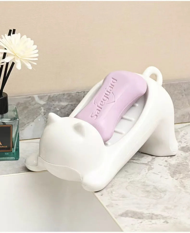 support savon chat blanc moderne tache rose salle bain accessoire bain blanc opacité moderne