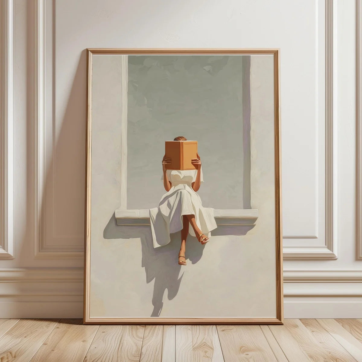 affiche toile femme lisant livre moderne abstraction tons neutres deco salon chambre