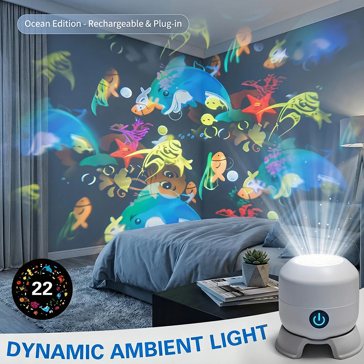 lampe projecteur rotative motif marin poissons coraux lumière nuit réglable chambre coucher led usb