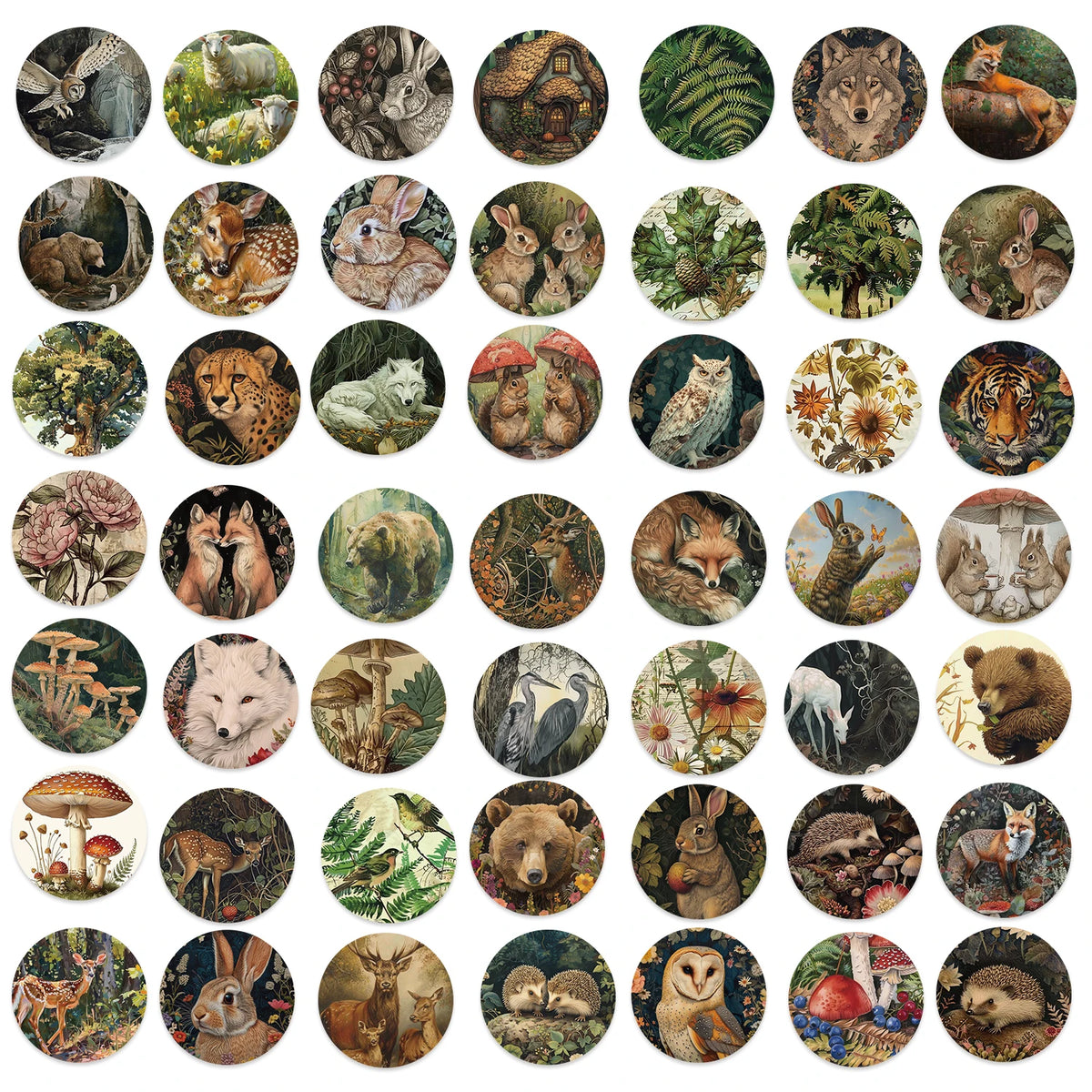 autocollants animaux forêt multicolores waterproof adhésifs unique illustration renard ours oiseaux 50pcs étanches portables
