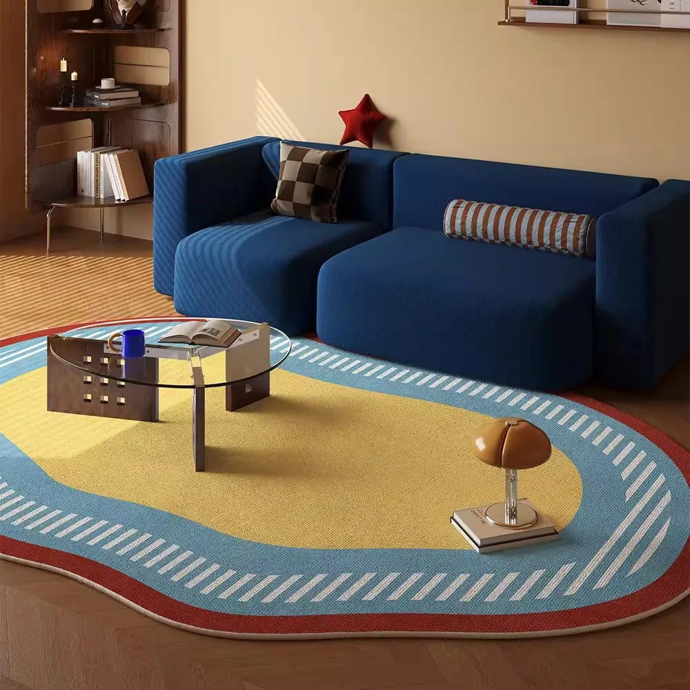 tapis moderne rayures diagonales bleu jaune blanc rouge salon chambre bleu jaune blanc rouge