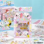 sticker snoopy coloré mignon personnages dessins animés blanc bleu rose jaune vert orange rouge