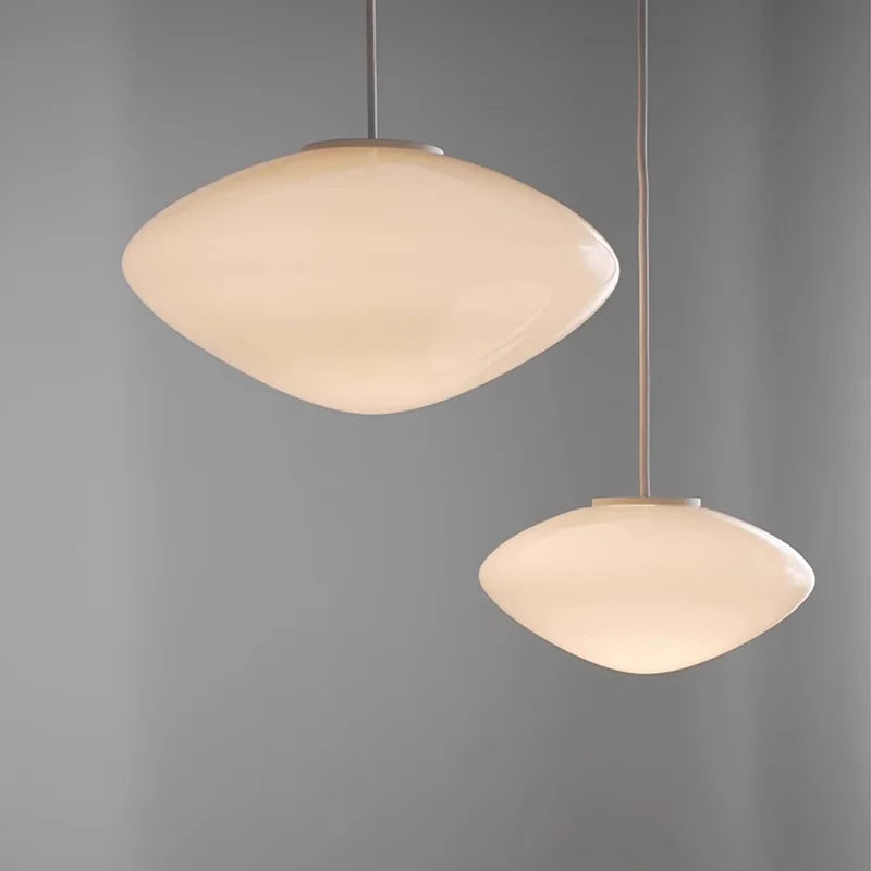 Suspension ovale moderne verre blanc opale salon chambre pendentif led autonomes