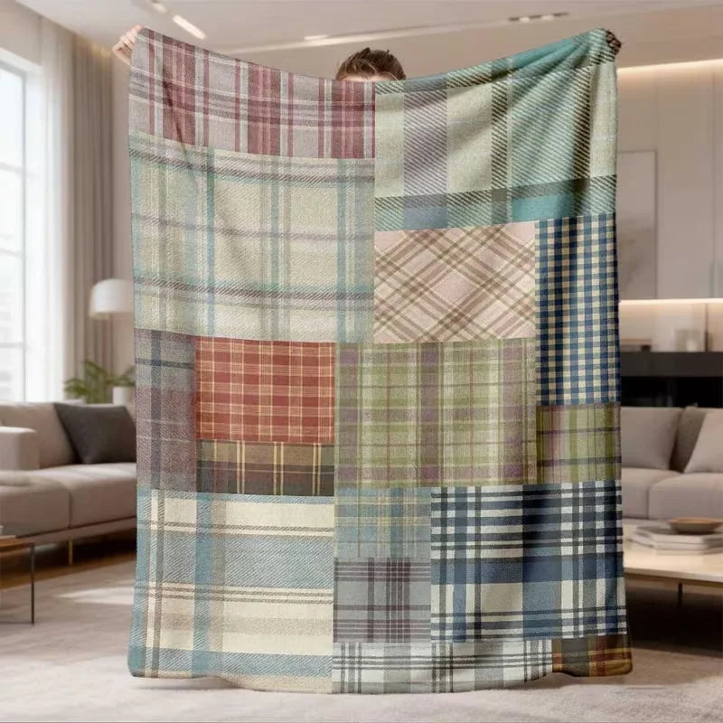 couverture flanelle patchwork motifs floraux polyestère vintage toutes saisons utilisation maison hospitalière voyage