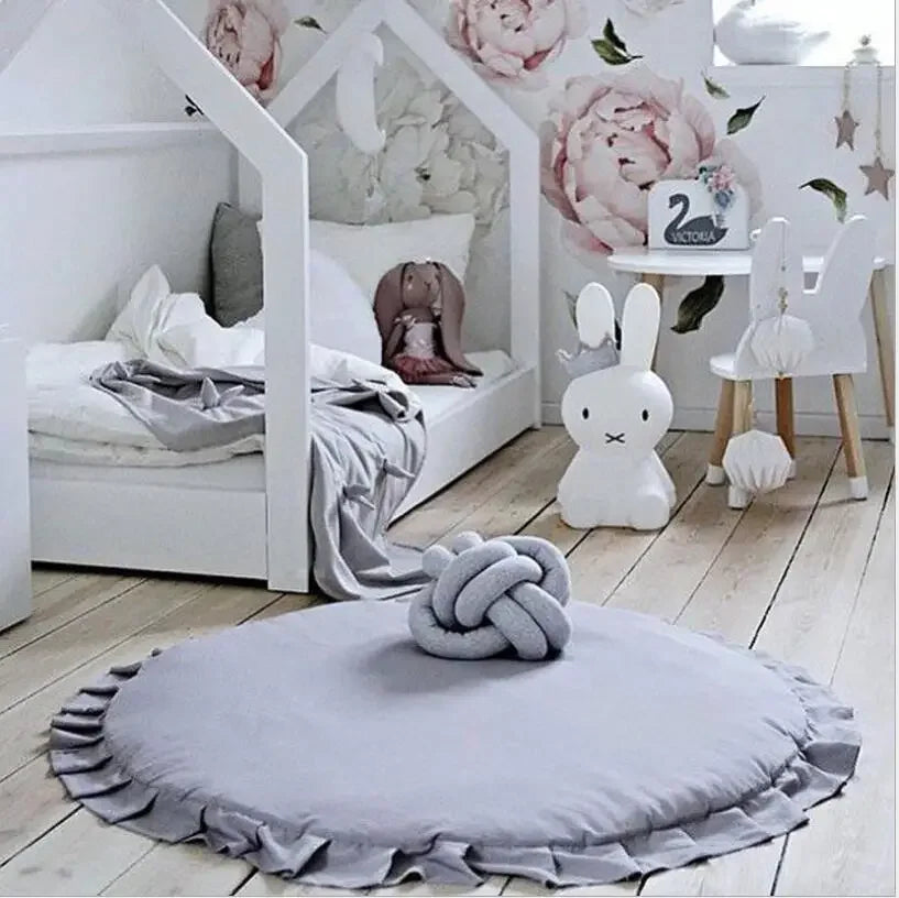 coussin rond gris rose bleu marine uni franges moderne doux bébés enfants animaux