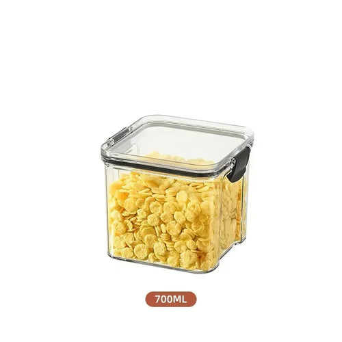 boîtes rangement réutilisables transparentes poignées noires grande capacité aliments stockage céréales assaisonnement conservation fraîcheur
