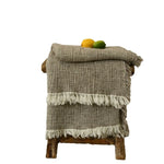 couverture coton lin solide beige gris mauve franges rustique bohème printemps automne portable texturée