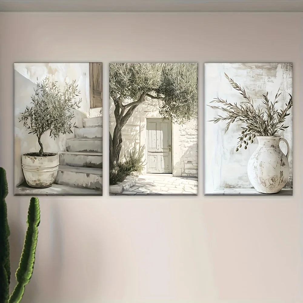 toile d'art classique olivier paysage rural fleurs chambre cuisine couloir décoration mur blanc gris