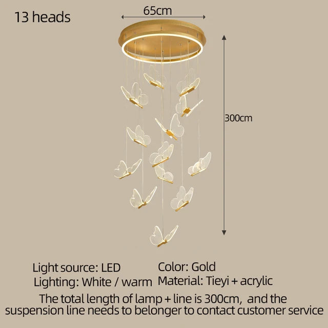 lampe suspendue papillon moderne blanc doré cristal transparent vis fixations