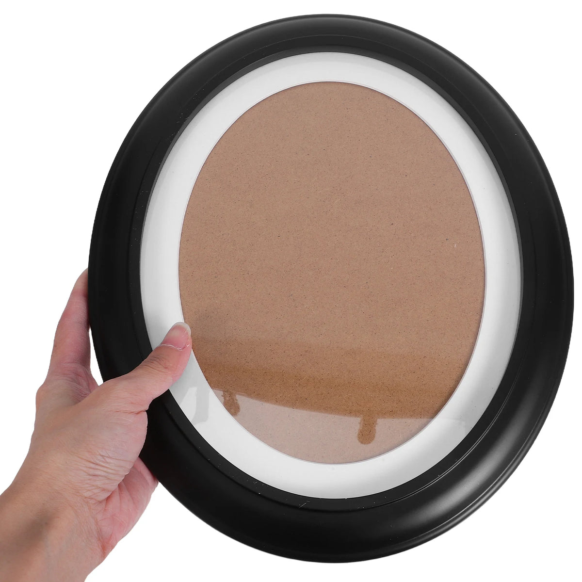 Cadre photo ovale bois moderne noir beige blanc plaque protection