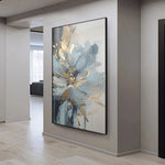 tableaux decoratifs abstraits florals bleu doré moderne salon chambre