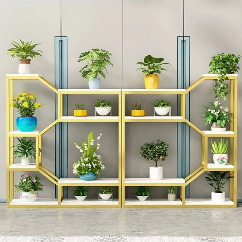 étagère modulaire métal bois industriel plantes d'intérieur pots fleurs blanc