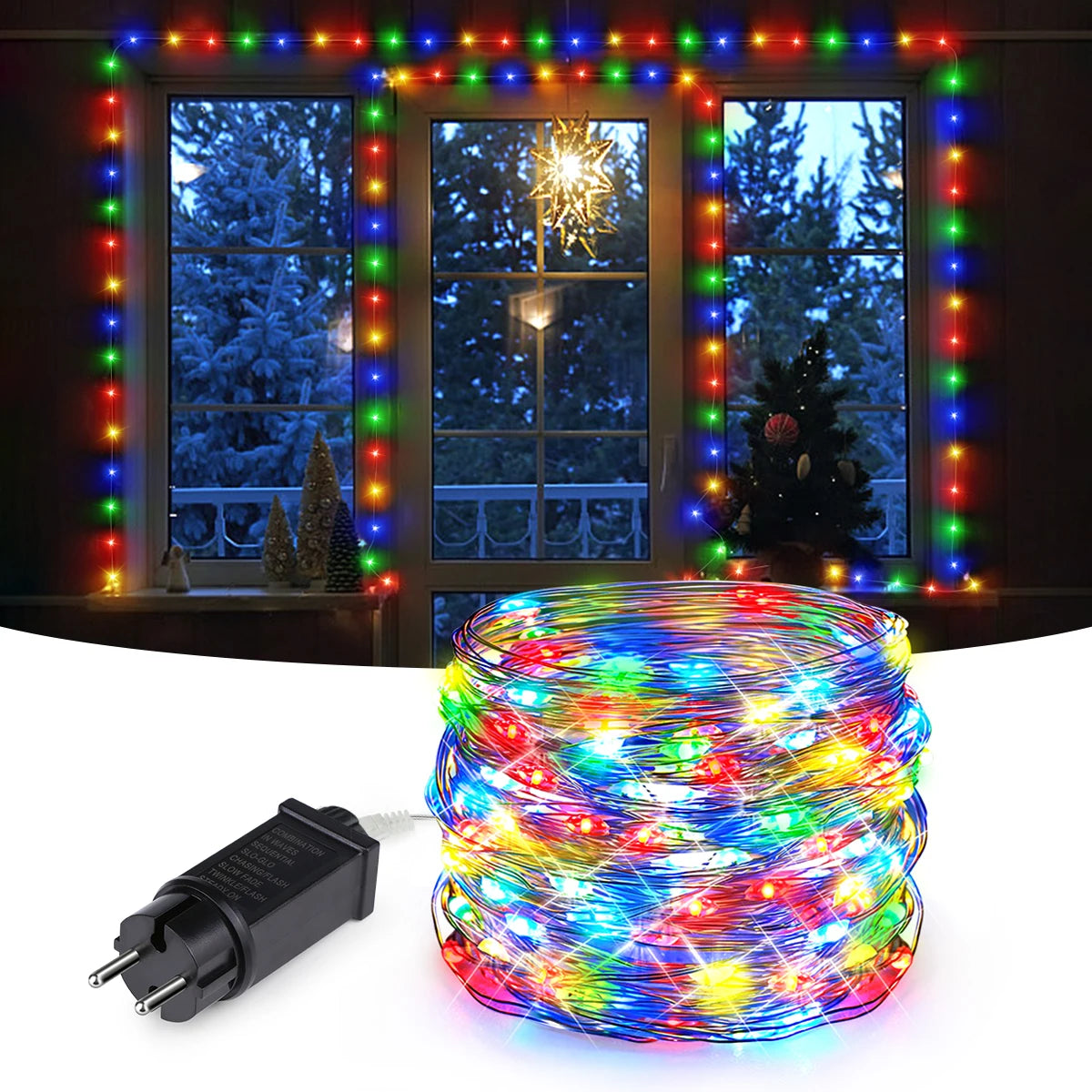 guirlande lumineuse led extérieure imperméable 100m 1000leds blanc chaud multicolore filaments fins moderne