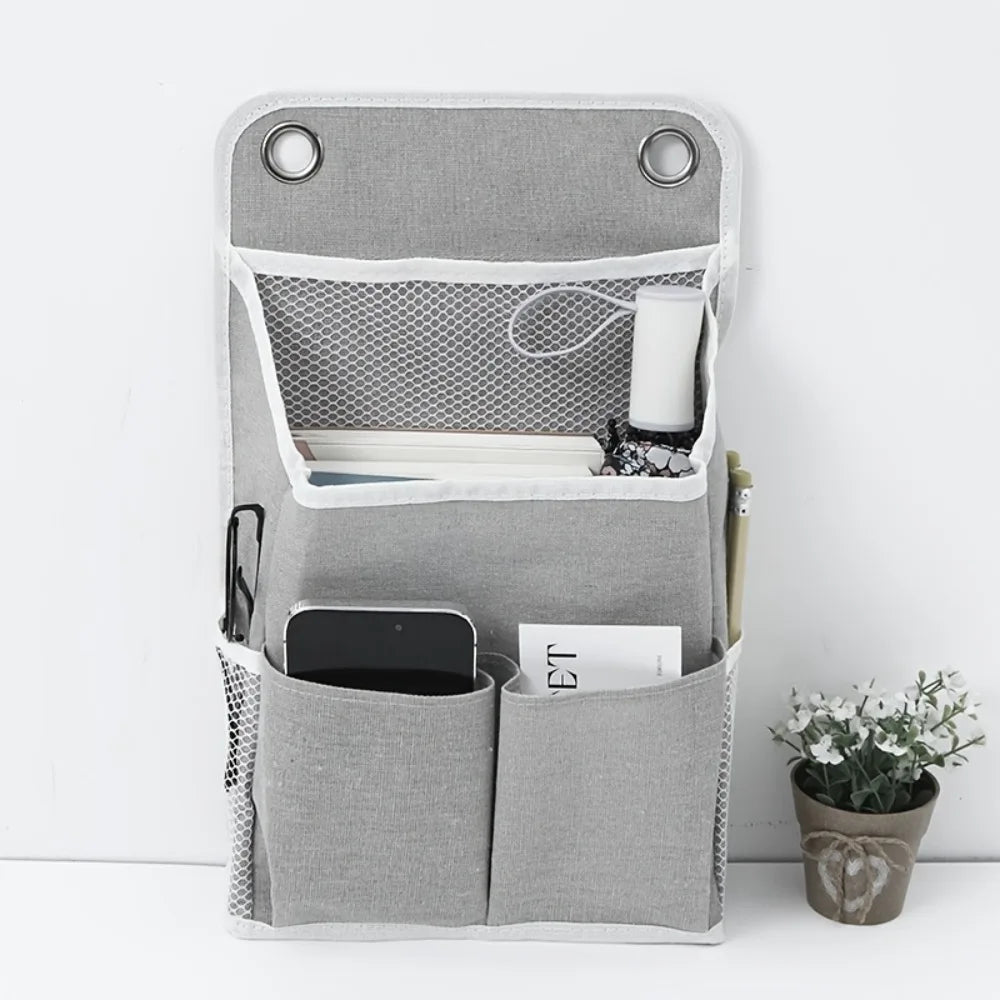 sac rangement mural gris toile lin moderne pliable multiple poches compartments fonctionnel