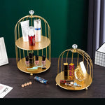 étagère double niveau or rangement cosmétiques parfums cage oiseau pieds dorés