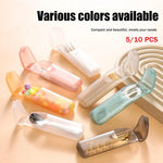 organisateur rangement cuillères pliables orange gris blanc bleu rose opaques compact pratique