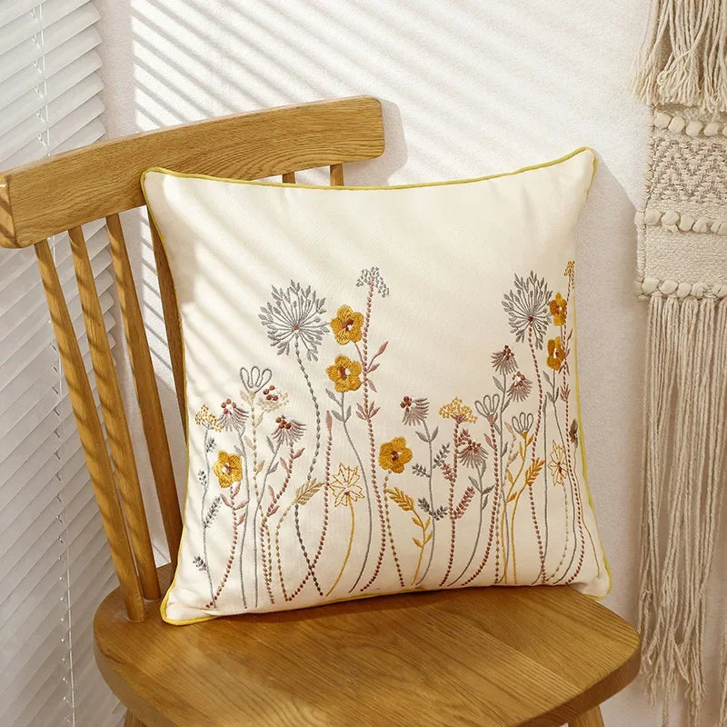 taies d'oreillers brodées motifs floraux modernes polyester 100% blancs décoratifs maison voiture 30x50cm 45x45cm