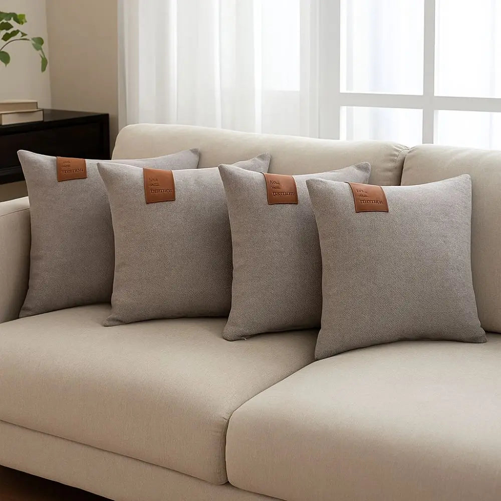 housse coussin moderne géométrique bleu marine marron gris 40x40 50x50 cm polyester coton